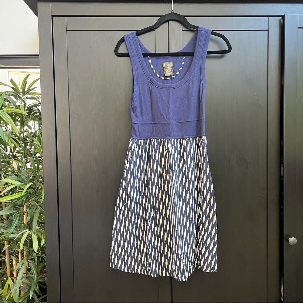 Anthropologie Fei Navy Blue and White Sleeveless Silk Skirt Dress Size XS